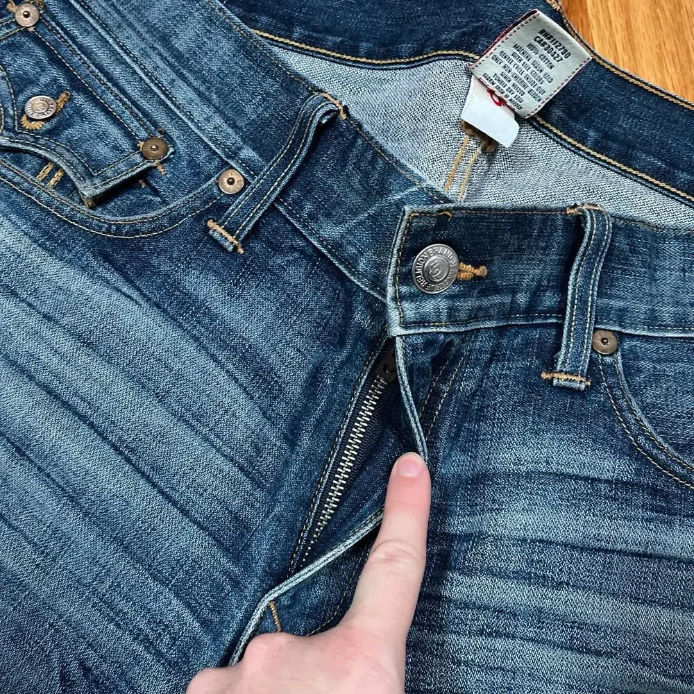 True Religion Ricky Straight Leg Jeans USA Made Mens 38Tag Sz 40x34 Flap Pockets
